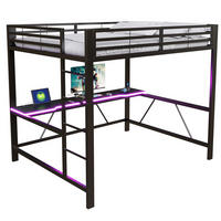 HOCHBETT 160/200 cm in Schwarz mit Schreibtisch, LED und USB Metall - Schwarz, Metall (160/200cm) - CHICFURN