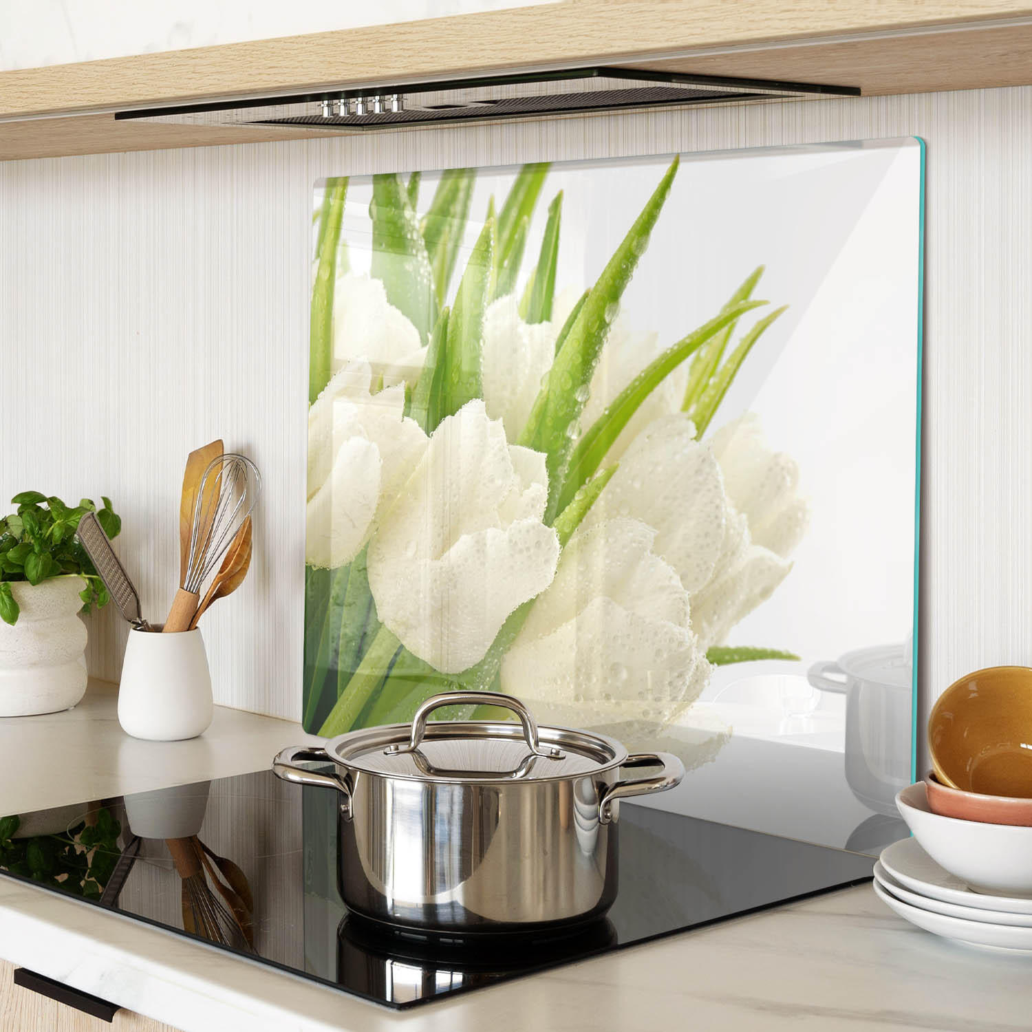 GLASPLATTE 60x52 cm Weiße Tulpen - Weiß, Glas (60/0.4/52cm) - TULUP