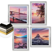 WANDBILDER 4er Set - 50x50 cm & 40x60 cm Silberner Rahmen - Sonnenuntergangsbrücke Landschaft - Silberfarben, Kunststoff (50/50cm) - ArtPrintCave