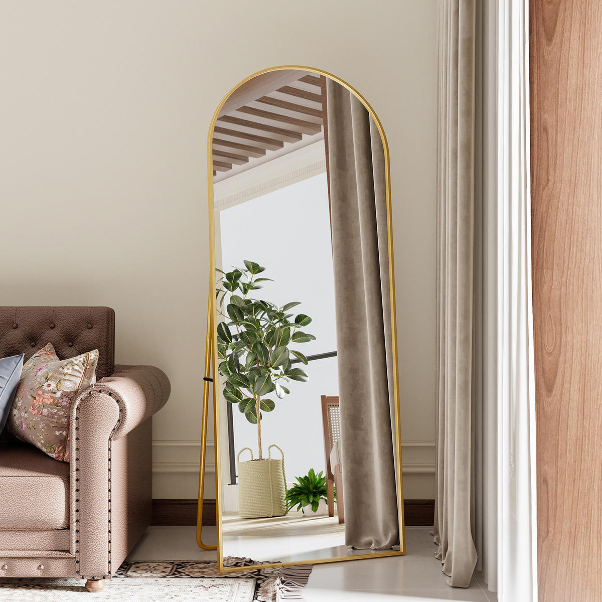 STANDSPIEGEL Bogen 165x60 cm Metallrahmen gold - Goldfarben, Holz (60/165/3cm) - LEBENLANG