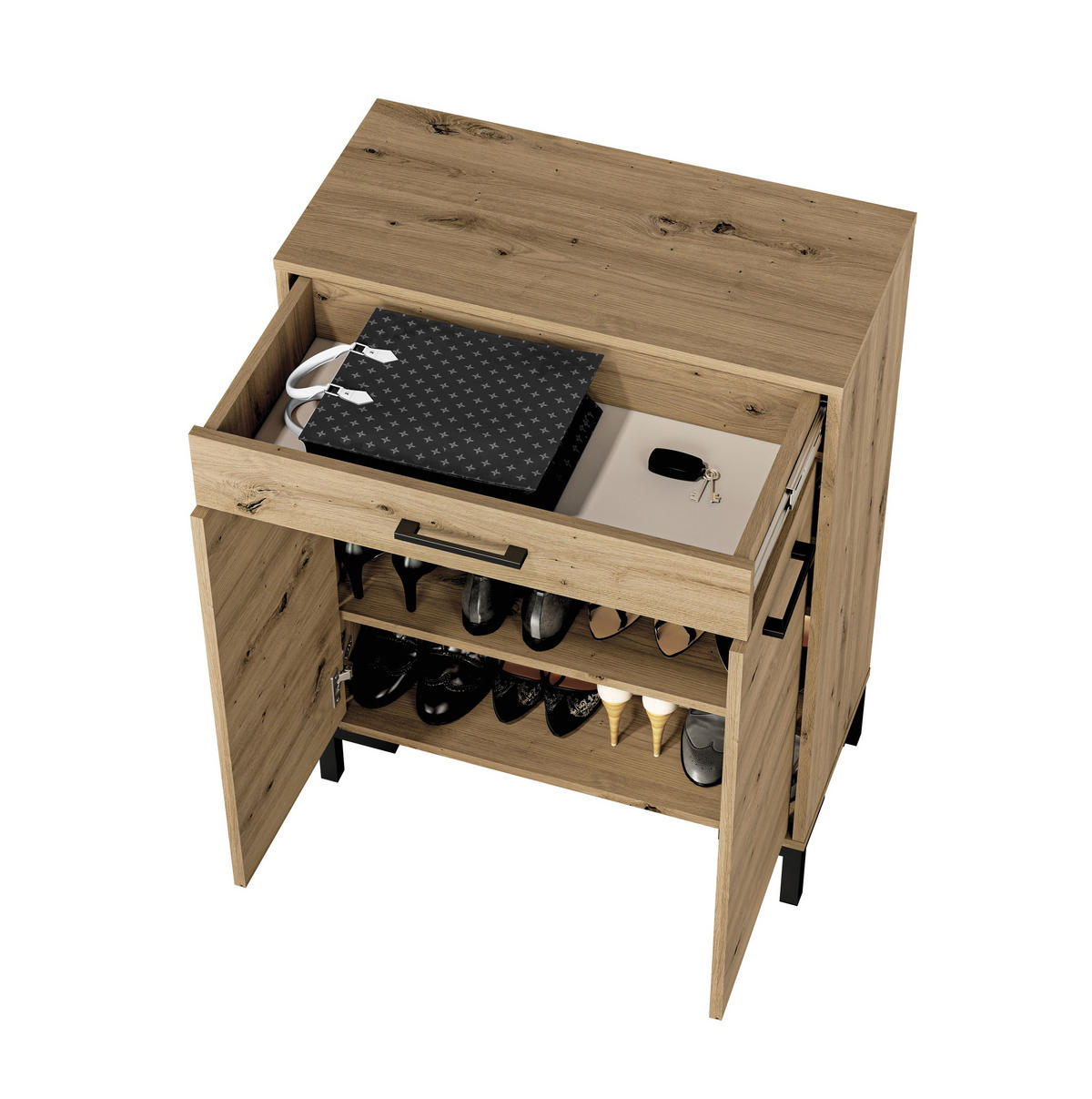 SCHUHSCHRANK Nevio Artisan Eiche 70 / 34 / 94cm - Eiche Artisan/Braun, Holz/Holzwerkstoff (70/94/34cm) - Feldmann-Wohnen