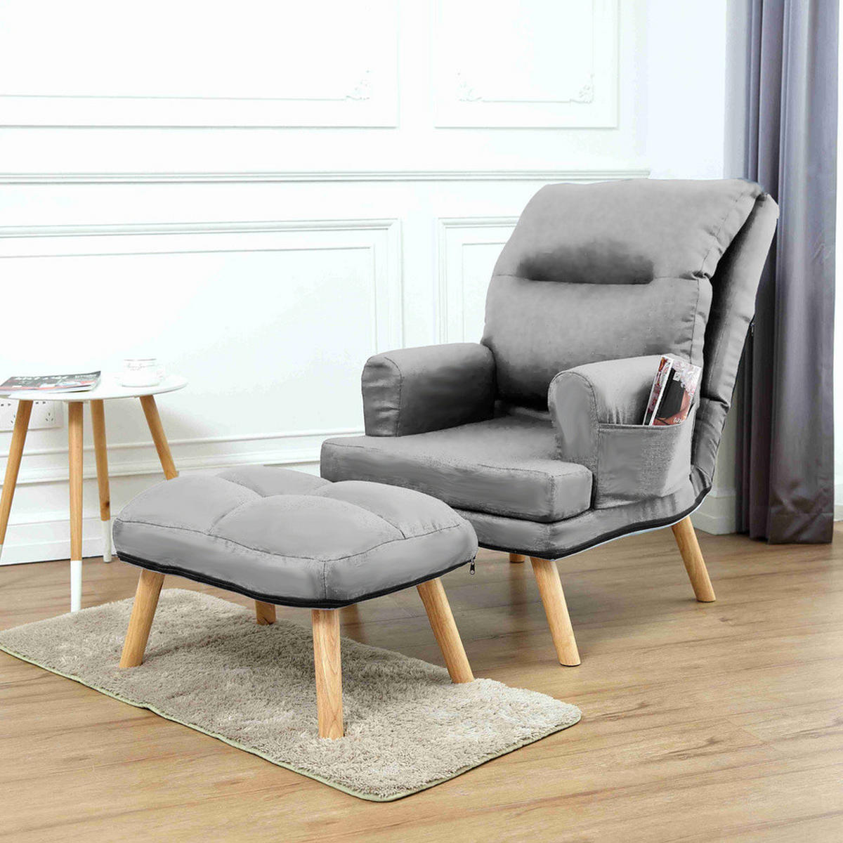 SESSEL Memo mit Fußhocker Rückenlehne 5-stufig einstellbar, grau - Hellgrau, Kunststoff (107/95/66cm) - Margaret Hadas24