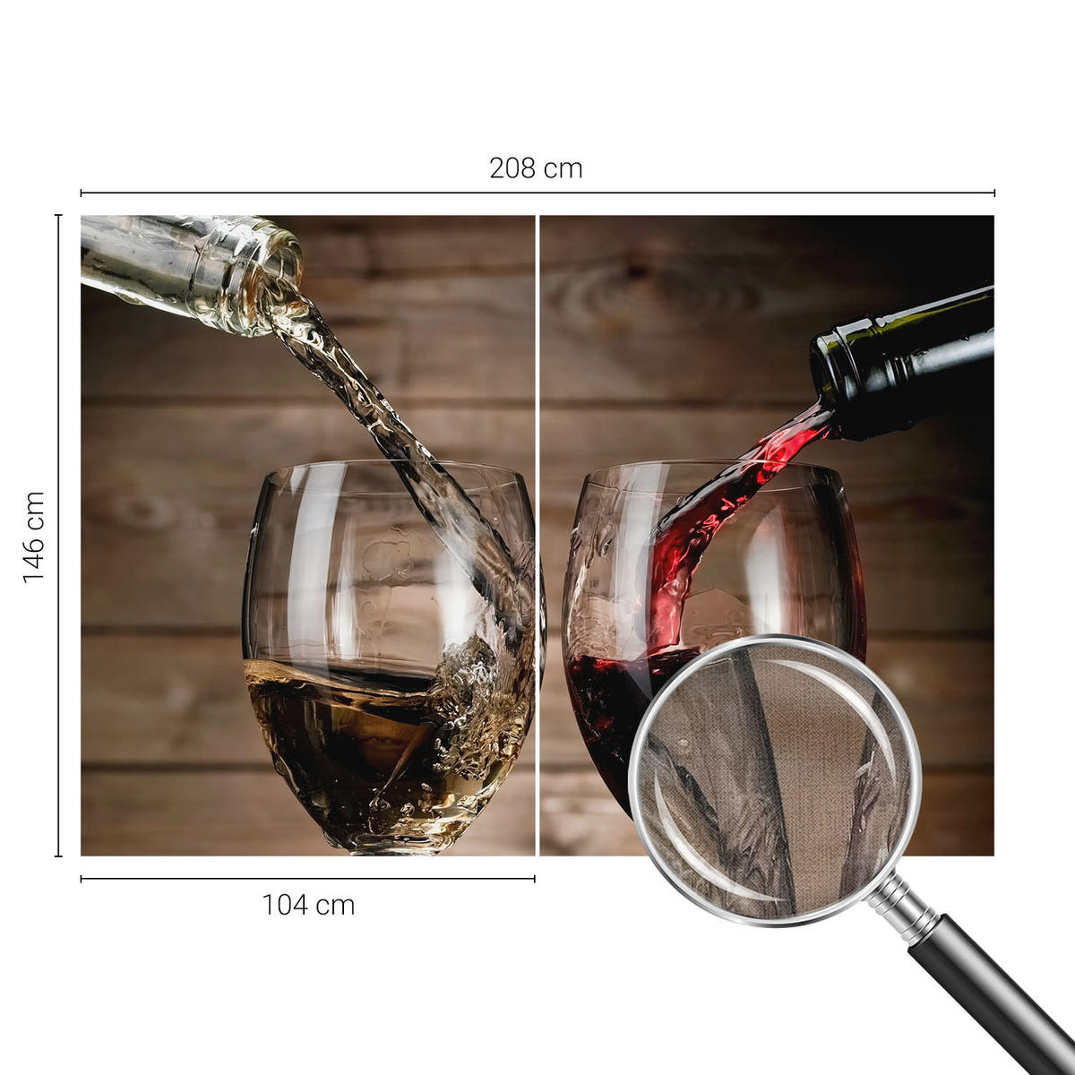 FOTOTAPETE 208x146 cm - Gläser Wein - Grau, Textil (208/146cm) - Wallfluent