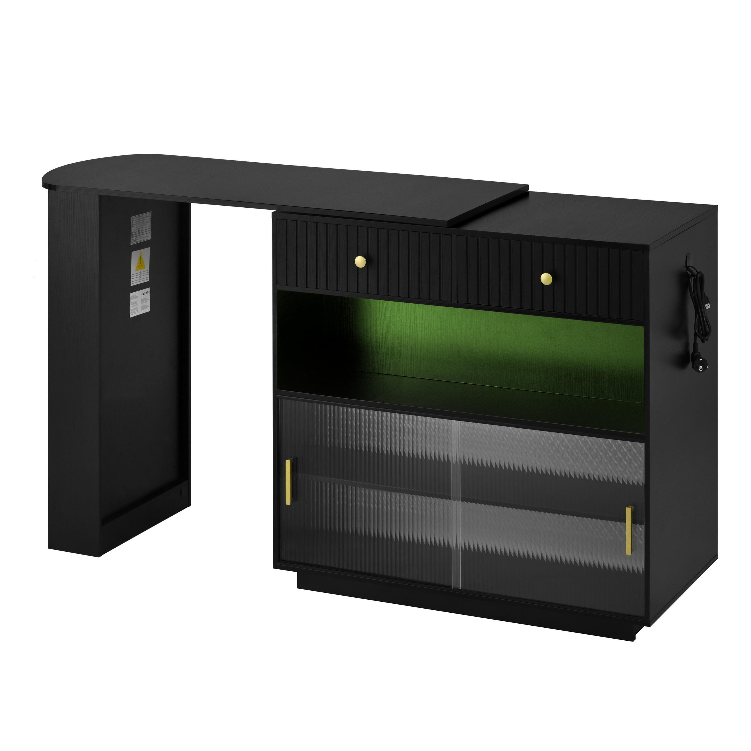 BARTISCH 120/50/95,5 cm in Schwarz mit Stauraum und LED-Beleuchtung - Schwarz, Holzwerkstoff (50/120/95.5cm) - BEAOK