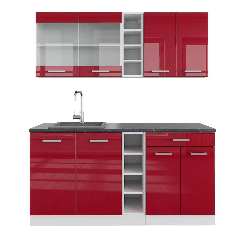 SINGLEKÜCHE R-Line Bordeaux Hochglanz/Weiß 160 cm, AP Anthrazit - Bordeaux/Weiß, Holzwerkstoff (160/81.6/60cm) - Vicco