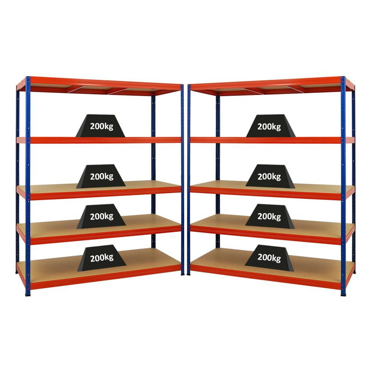 SCHWERLASTREGAL Giant Elephant 2er-Set mit 2x 180x150x60 cm Fachlast 200 kg Blau-Orange - Orange, Metall (300/180/60cm) - PROREGAL