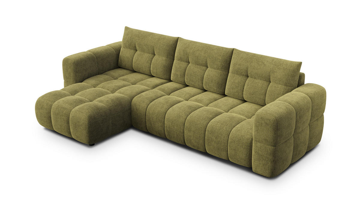 ECKSOFA CLOUDI 4-Sitzer links, olivgrün - Schwarz/Olivgrün, Holz/Textil (294/160cm) - Courtois Laville