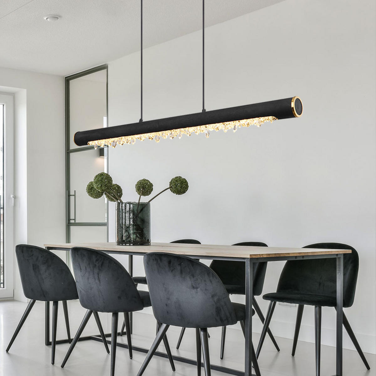 LED HÄNGELEUCHTE FELICITAS Schwarz Holz - Schwarz, Holz (100/8/150cm) - Globo Lighting