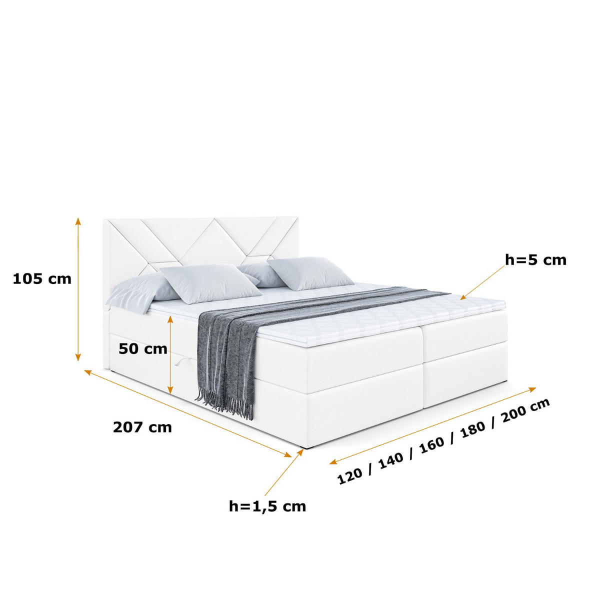 BOXBETT mit Matratze H4 und Lattenrost - BARWA - 160 x 200 - H4 - Weiß Hochglanz - Weiß Hochglanz, Holzwerkstoff (160/200cm) - ALTDECOR