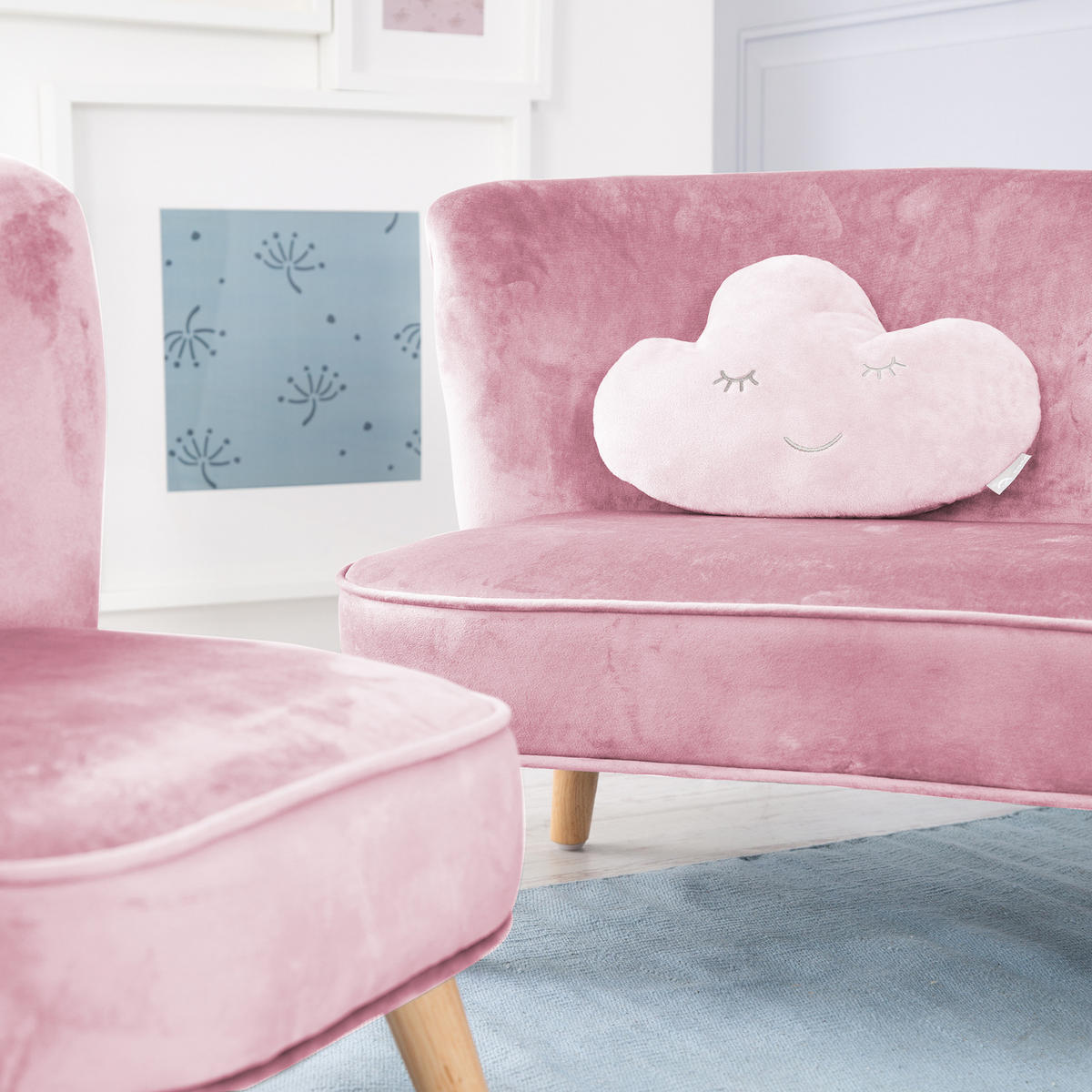 KINDERSOFA 3er-Set rosa / mauve - Rosa, Holzwerkstoff/Textil (70/50/48cm) - Roba