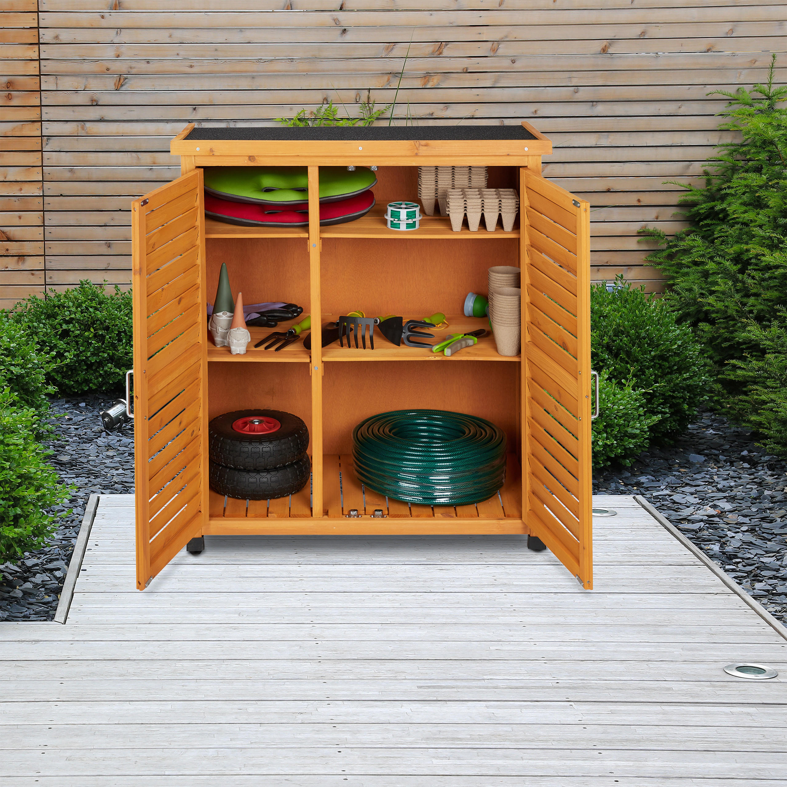 GARTENSCHRANK - Hellbraun, Holz/Metall (86.5/97/47cm) - Relaxdays