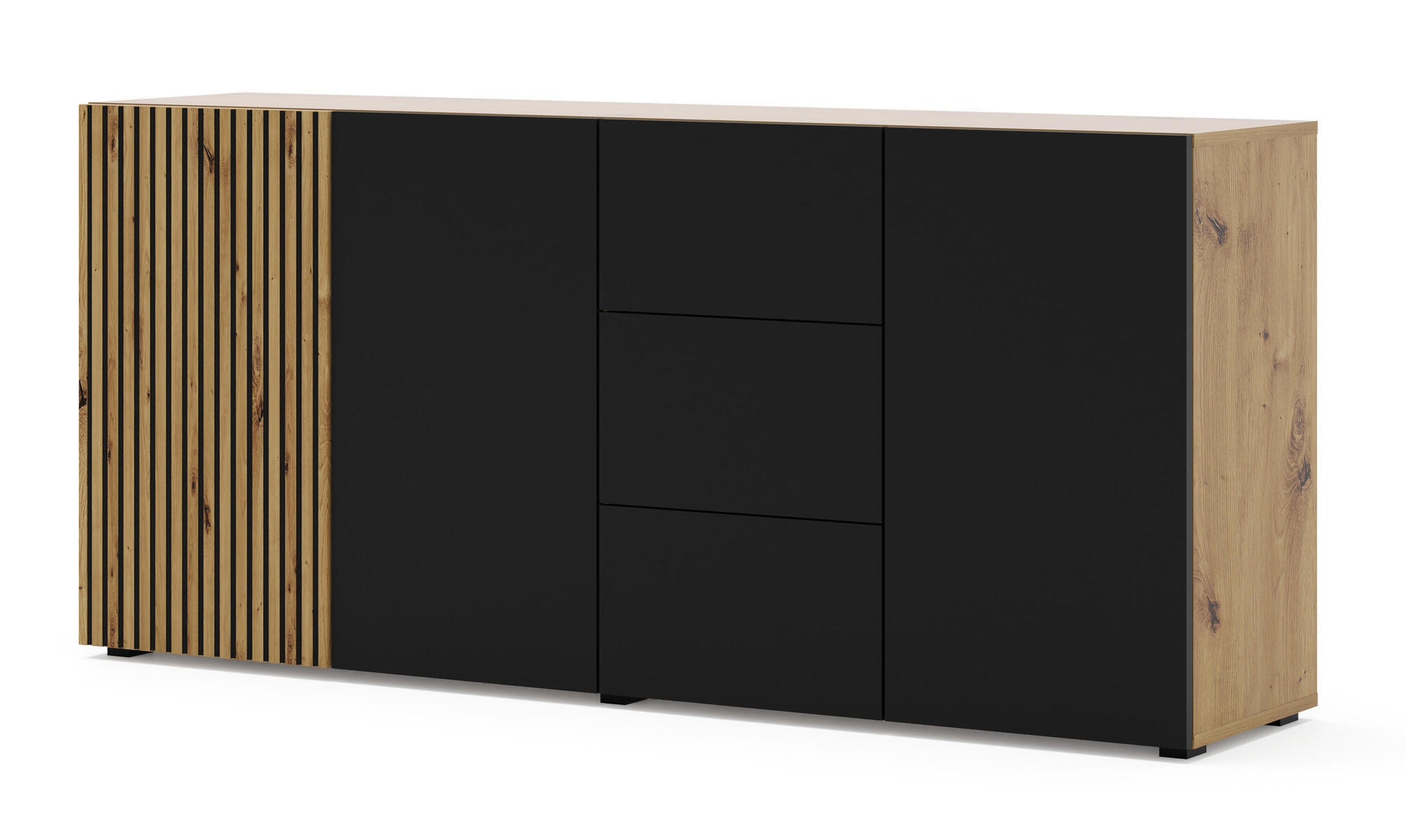 SIDEBOARD AURIS Beige, Schwarz 180x42x82 cm - Beige/Schwarz, Holzwerkstoff (180/82/42cm) - FURNLUX