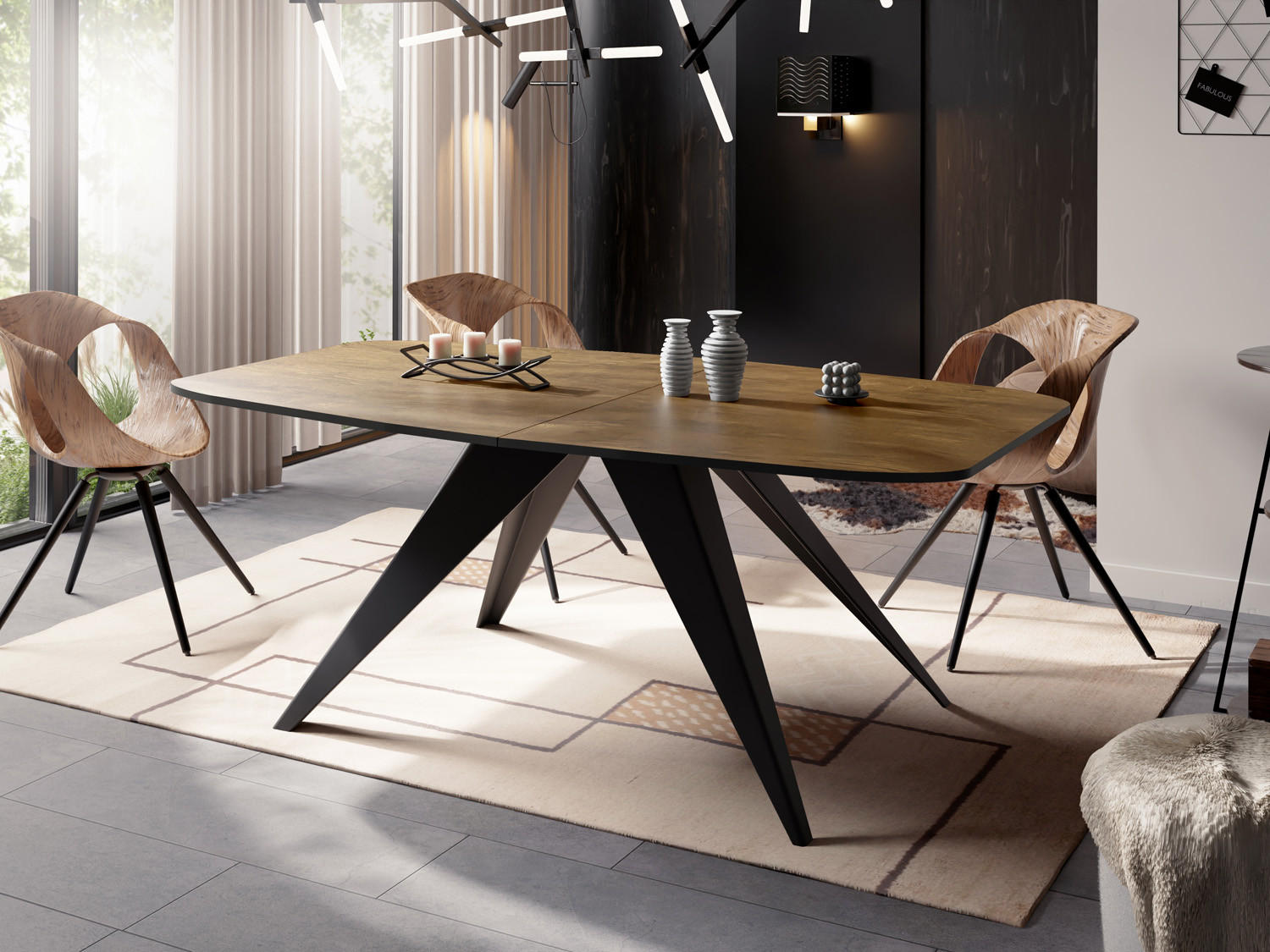 ESSTISCH Foster rechteckig ausziehbar, Lefkas Eiche 160-198/80/76 cm - Alteiche/Schwarz, Holzwerkstoff/Metall (160/80/76cm) - WFL GROUP