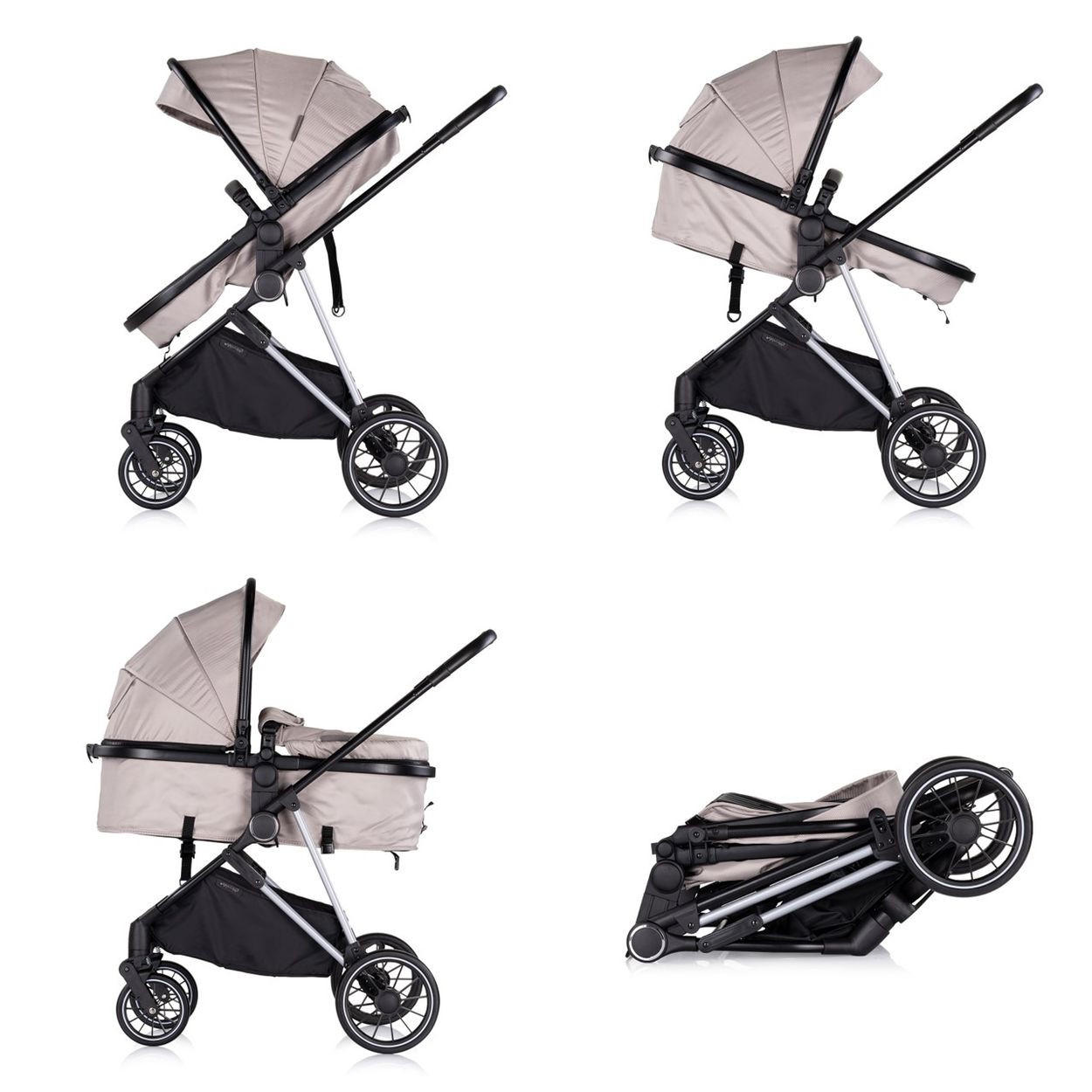 KINDERWAGEN Aura 2 in 1 hellbraun umbaubar Wickeltasche Sitz umkehrbar bis 22 kg - Braun, Metall (98/60/106cm) - Chipolino