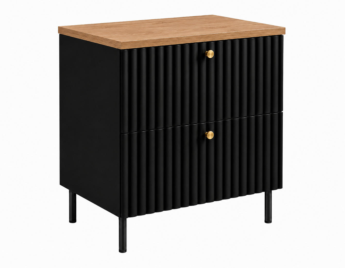 BADEZIMMERSCHRANK: Schwarz / Platte Craft-Eiche / Griffe Schwarz / Beine Schwarz, 60 x 46 x 73,6 cm - Schwarz, Holzwerkstoff (60/73.6/46cm) - 3XE LIVING
