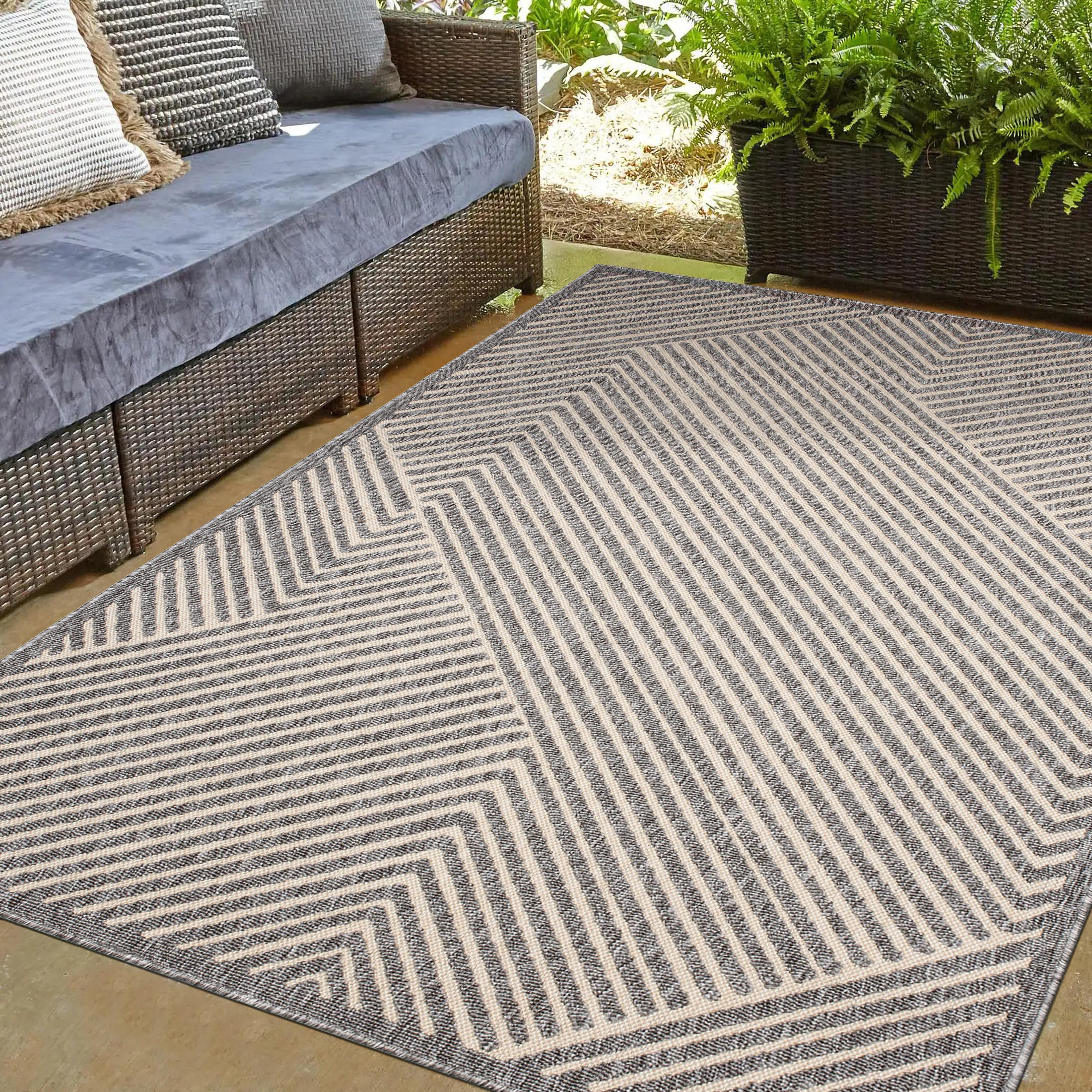TEPPICH Grau In-Outdoor Geometrisch - Kurzflor Rechteckig - 200 x 300 cm - Creme/Grau, Textil (200/300cm) - Mazovia