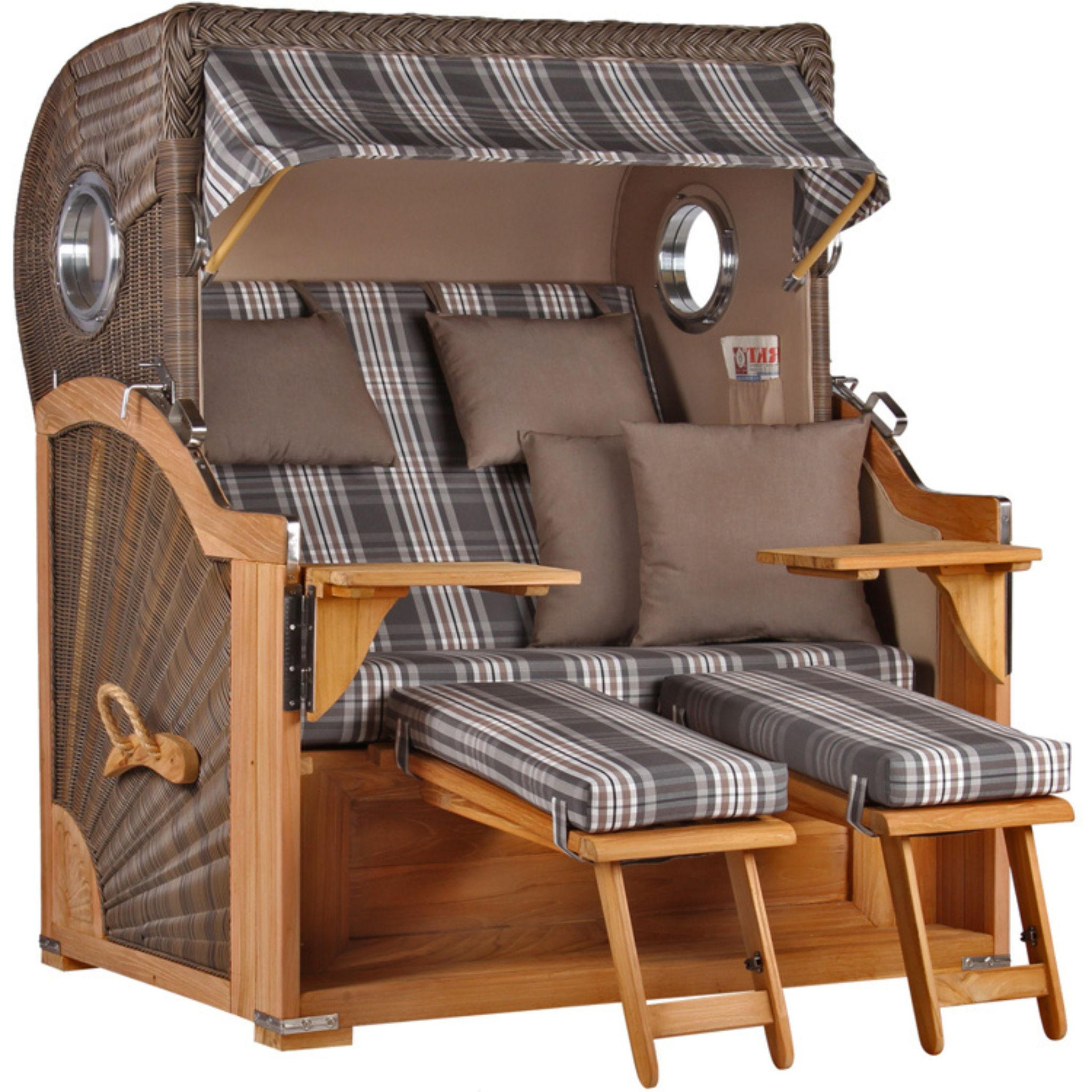 STRANDKORB Baltikum Teak 2,5 Sitzer - Braun/Grau, Holz/Metall (142/170/95cm) - Mr. Deko