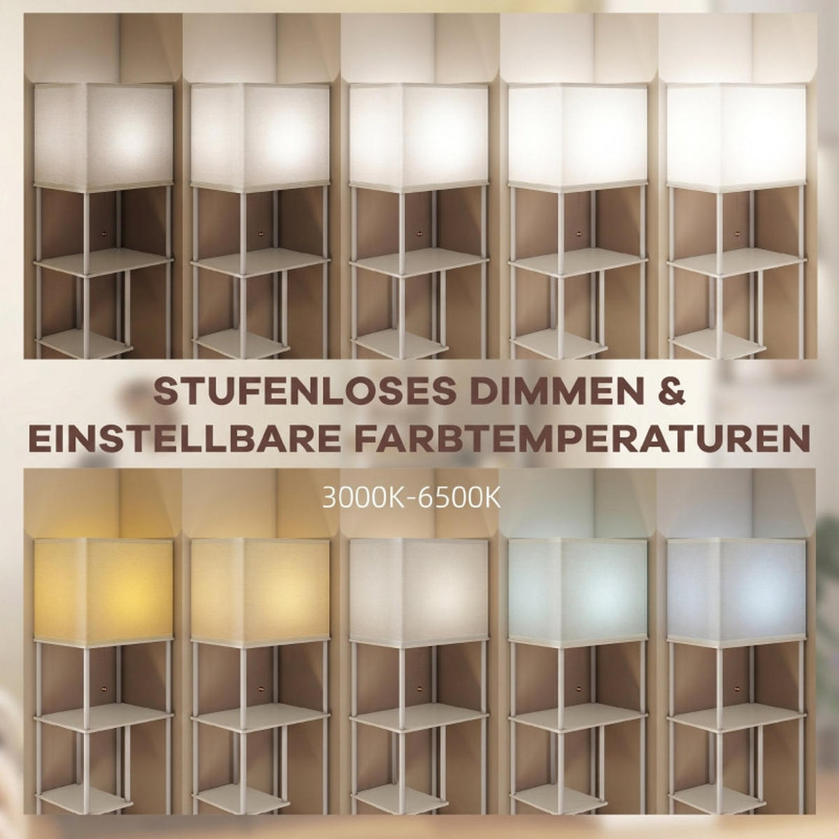 STEHLEUCHTE 1-tlg 40x29x171cm Stehlampe mit Regal Weiß-Dimmbar Fernbedienung Wohnzimmer - Weiß, Metall (40/29/171cm) - Raelunyi