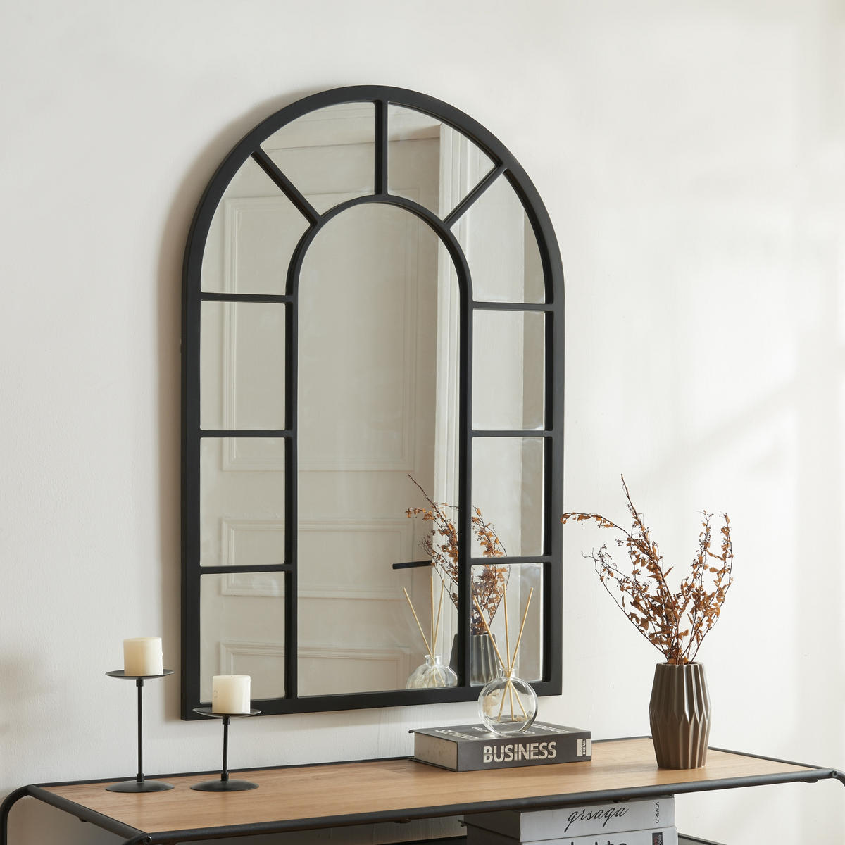 WANDSPIEGEL Enonkoski - Schwarz, Glas/Holzwerkstoff (60/2/90cm) - [en.casa]