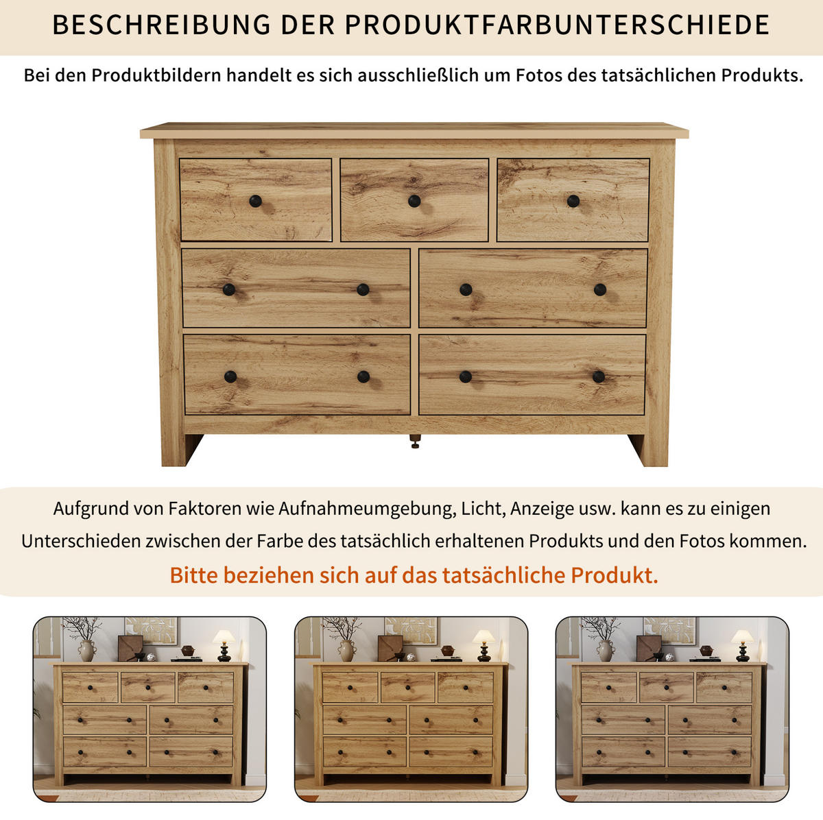 SIDEBOARD 152/40/89 cm mit 7 Schubladen in Holzfarbe im Landhausstil - Naturfarben, Holzwerkstoff (152/89/40cm) - BEAOK