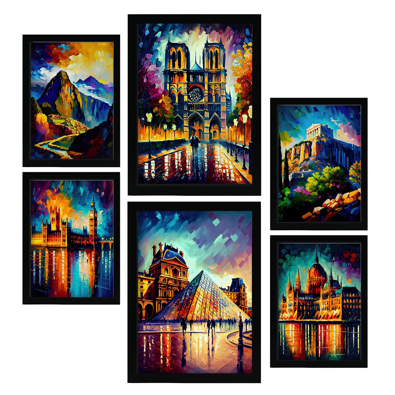 POSTER Set Mit 6 Linear Im Ölgemälde Stil A3 & A4 Rahmenlos - Klar, Papier (29/3cm) - Nacnic