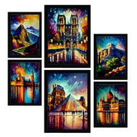 POSTER Set Mit 6 Linear Im Ölgemälde Stil A3 & A4 Schwarzer Rahmen - Schwarz, Papier (29/3cm) - Nacnic