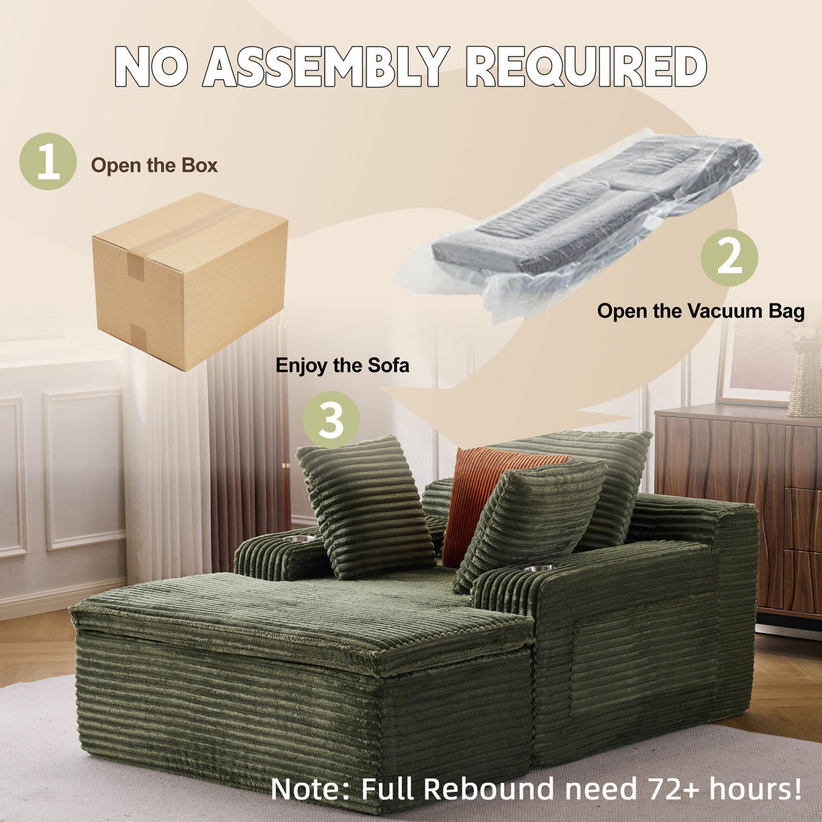 KLAPPSOFA mit 2-in-1-Funktionskissen, Cordstoff - Grün - Grün, Textil (113/63/164cm) - KOMHTOM