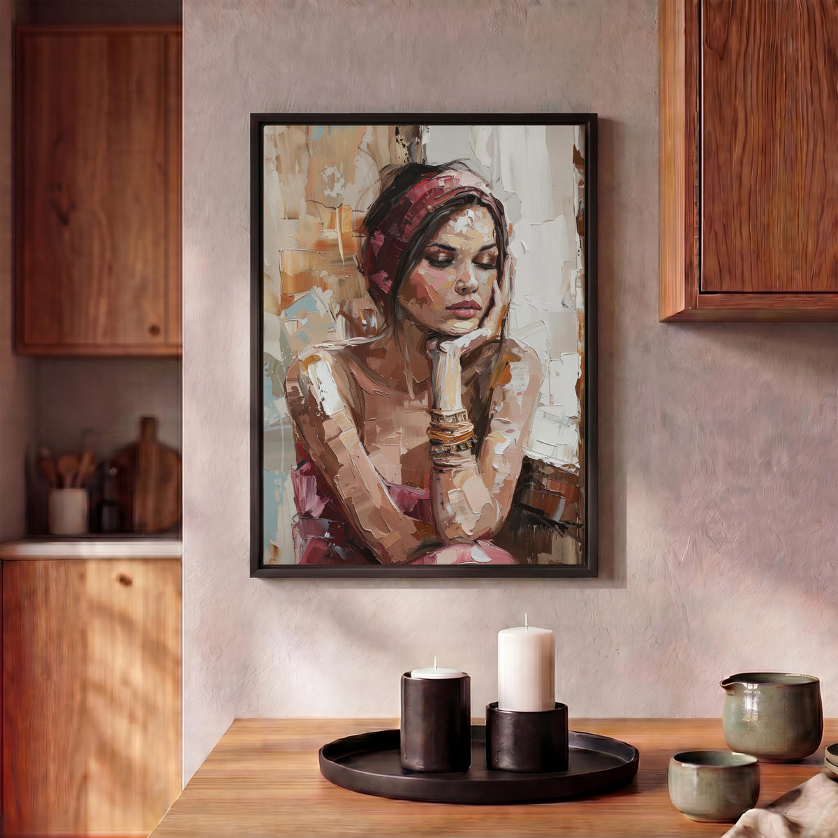 LEINWAND Bilder mit Rahmen - Frau - Lackierung - Porträt - Modern - 30x40 - Altrosa, Textil (30/40cm) - MuchoWow