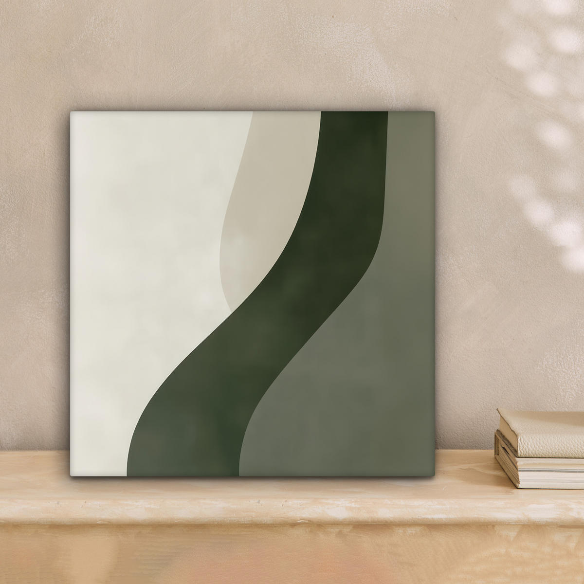 LEINWANDBILD Japandi - Grün - Abstrakt - Modern 20x20 cm - Salbeigrün, Textil (20/20cm) - MuchoWow