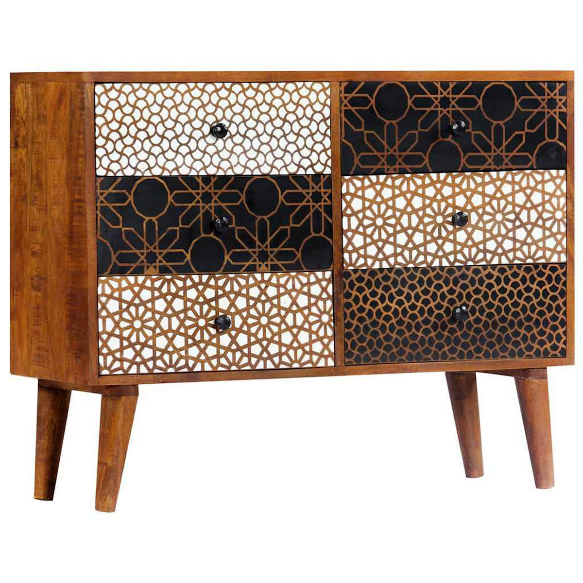 SIDEBOARD Mit Druckmustern 90/30/70 Cm Massivholz Mango - Braun, Holz (30/70/90cm) - vidaXL