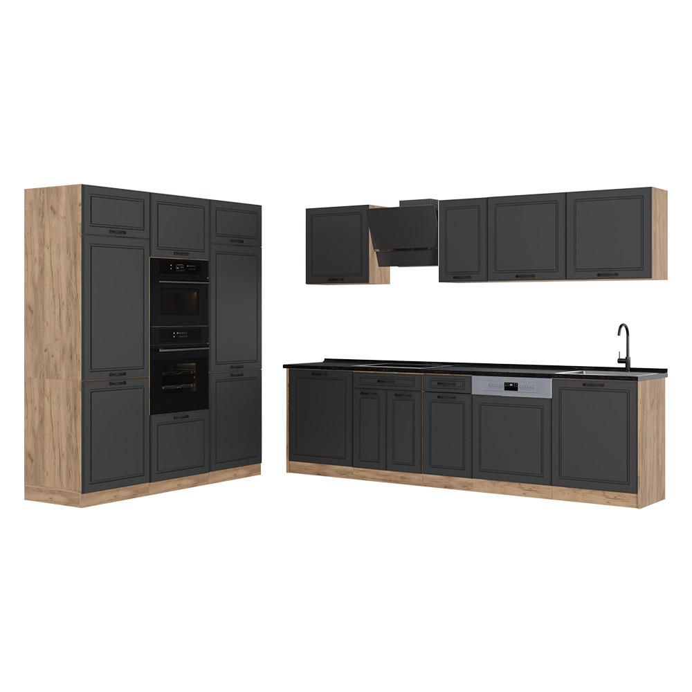 KUCHYNKA R-Line, Antracitový vidiecky dom/Dub Goldkraft, 180 cm antrasiitti työtaso - dub medový/antracitová, kompozitné drevo (180/206.8/60cm) - Vicco