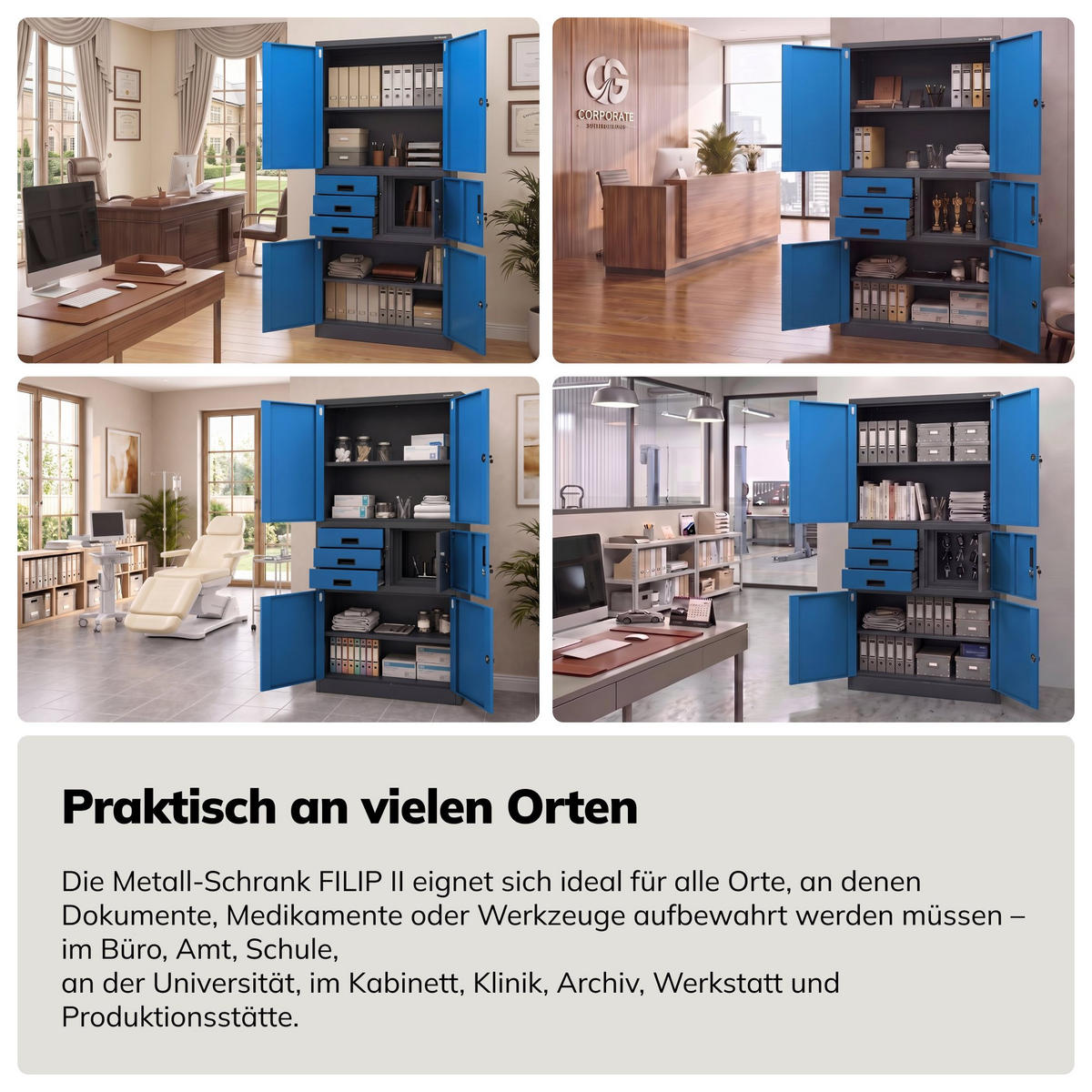 AKTENSCHRANK FILIP II 185x90x40 cm - Blau/Anthrazit, Metall (90/185/40cm) - Jan Nowak