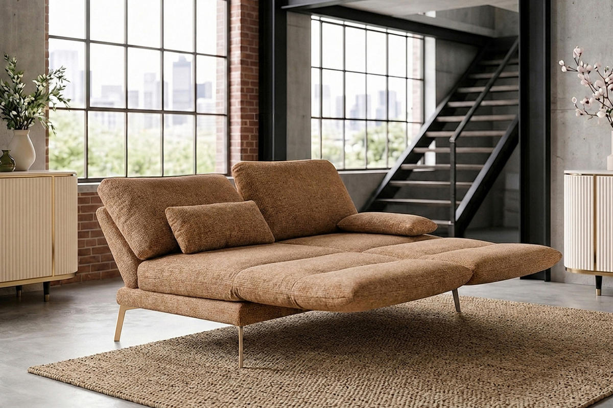 SOFA HOLLY Braun Flachgewebe - Dunkelbraun/Braun, Textil/Metall (176/90/92cm) - KAWOLA