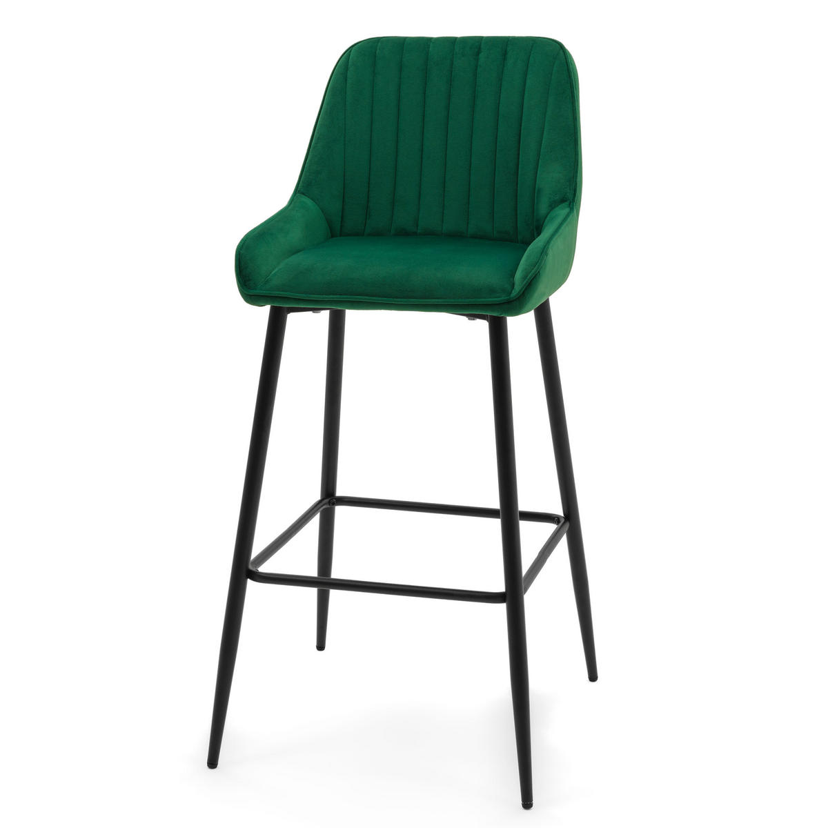 BARHOCKER PASSO gepolstert mit Steppung - grün - Samt Velours - Schwarz/Grün, Metall (50/102/55cm) - NEW HOME
