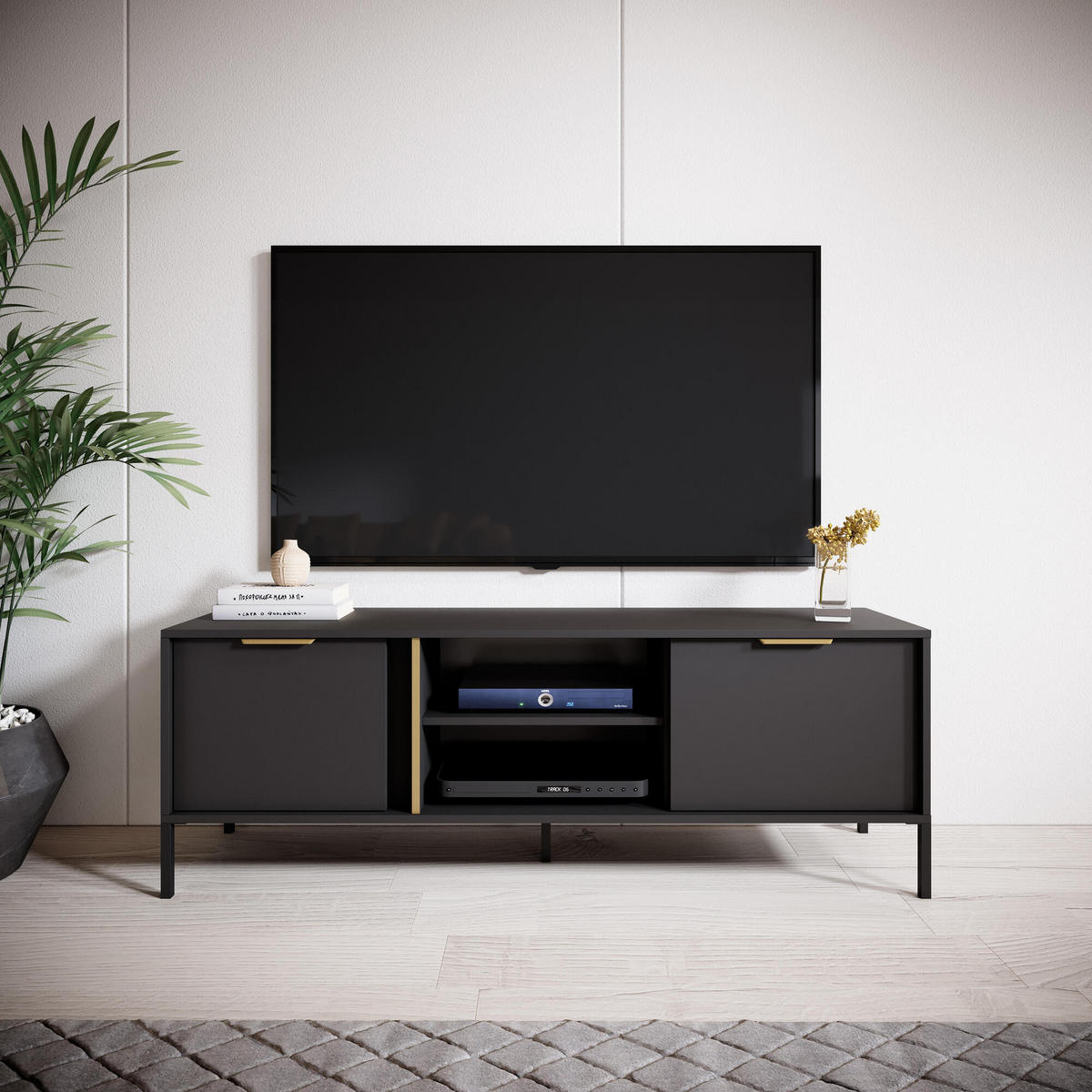 TV-LOWBOARD LARS Schwarz 153x40x53 cm - Schwarz, Holzwerkstoff (153/53/40cm) - FURNLUX