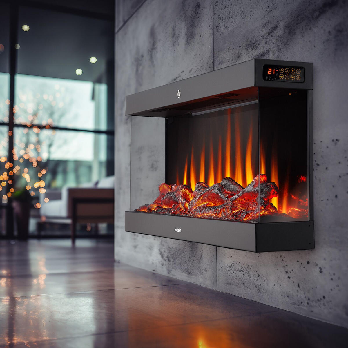 ELEKTRO-WANDKAMIN Luciano,mit Fernbedienung und App-Steuerung, integriertes Thermostat,schwarz - Schwarz, Metall (91.4/38/24.5cm) - tectake