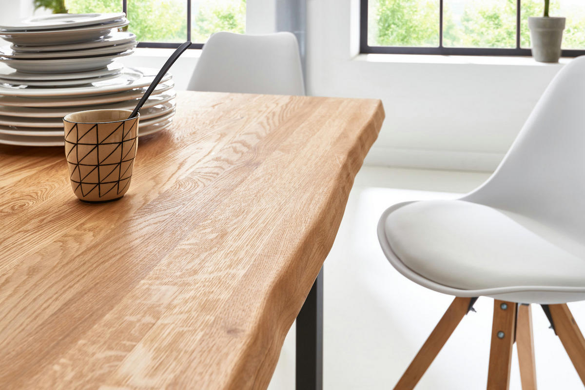 ESSTISCH Baumkante massiv Wildeiche schwarz SESSA 80 cm - Beige/Schwarz, Holz/Metall (80/80/77cm) - SAM