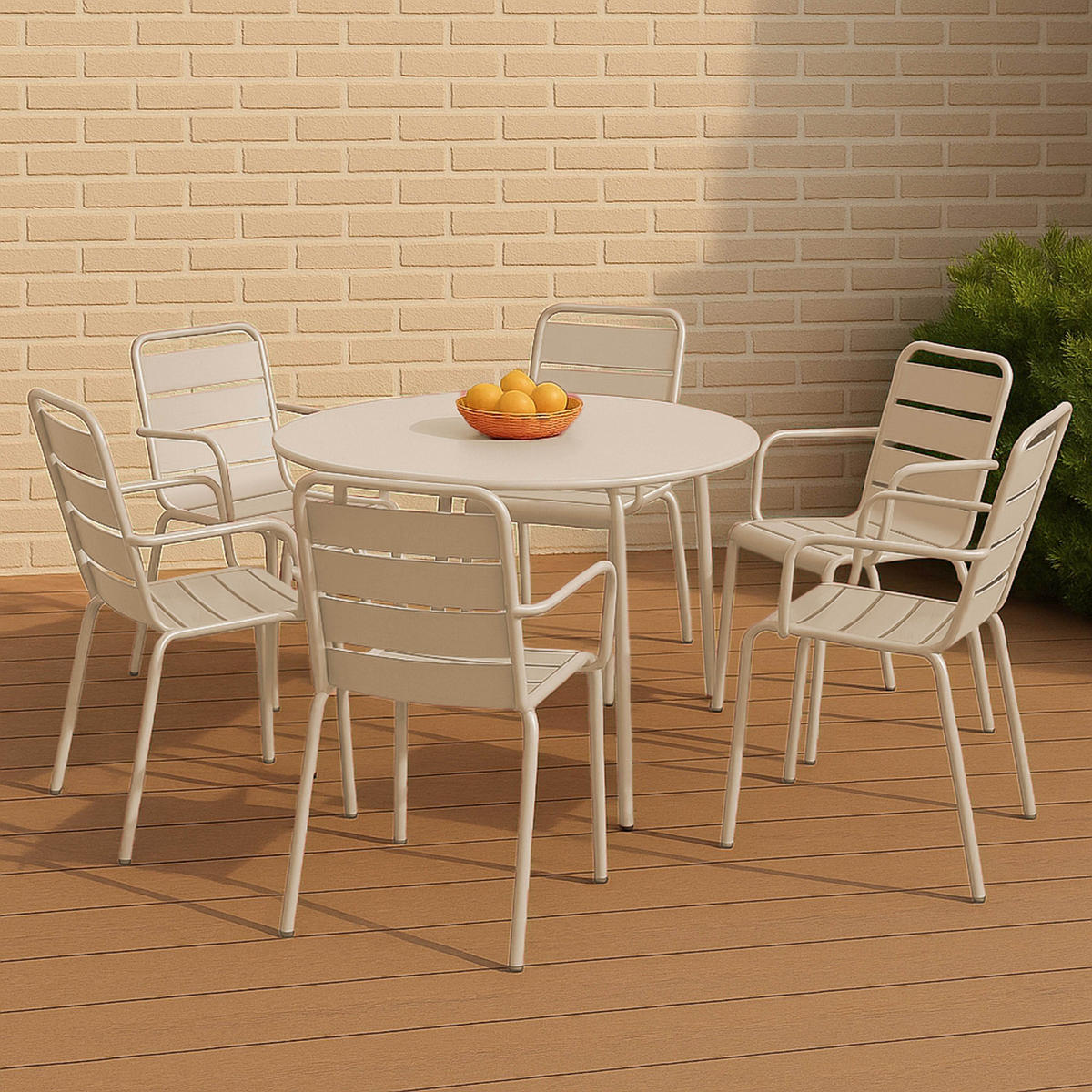 GARTENSET 7-tlg., Elfenbeinfarbe - Creme, Metall - Oviala