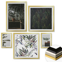 WANDBILDER 5er Set - 50x50 cm & 20x30 cm & 40x60 cm Goldrahmen - Rustikale Topfpflanzen - Goldfarben, Kunststoff (40/60cm) - ArtPrintCave