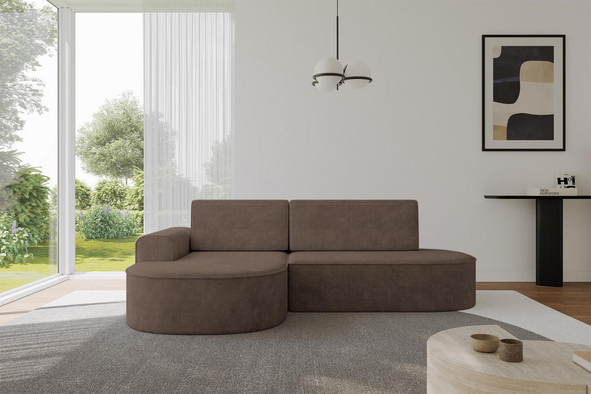 ECKSOFA mit Schlaffunktion und Bettkasten Ottomane Links MARI-L1-S - 283x167x85 cm Braun Velours - Schwarz/Bronzefarben, Holzwerkstoff/Kunststoff (283/167cm) - ALTDECOR