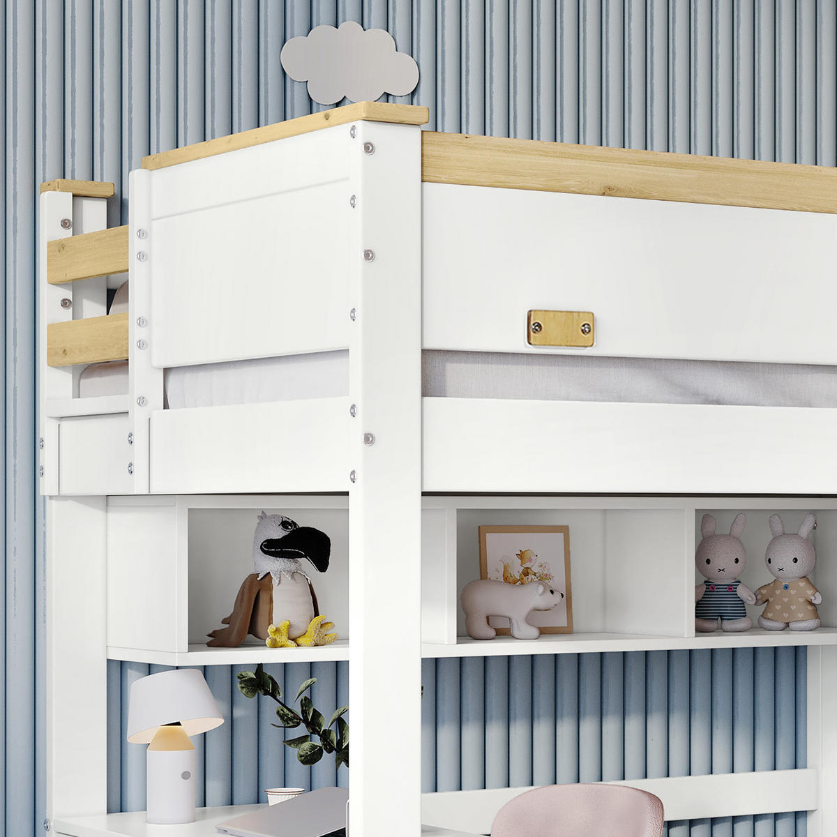 HOCHBETT 90x200 cm mit Tisch, Kleiderschrank, Leiter, Weiß - Weiß, Holz (90/200cm)