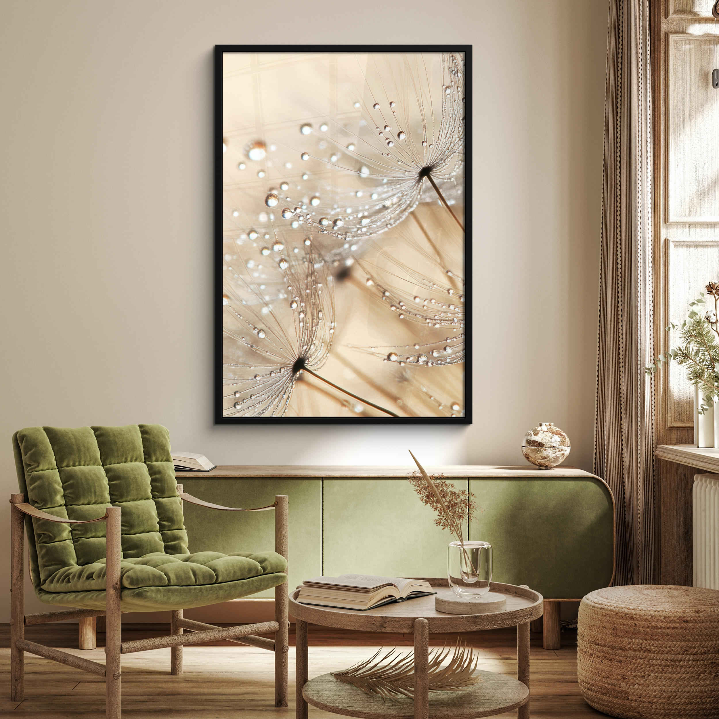 GERAHMTES BILD Löwenzahn - Abstrakt - Natur - Beige 80x120 cm - Braun, Papier (80/120cm) - MuchoWow