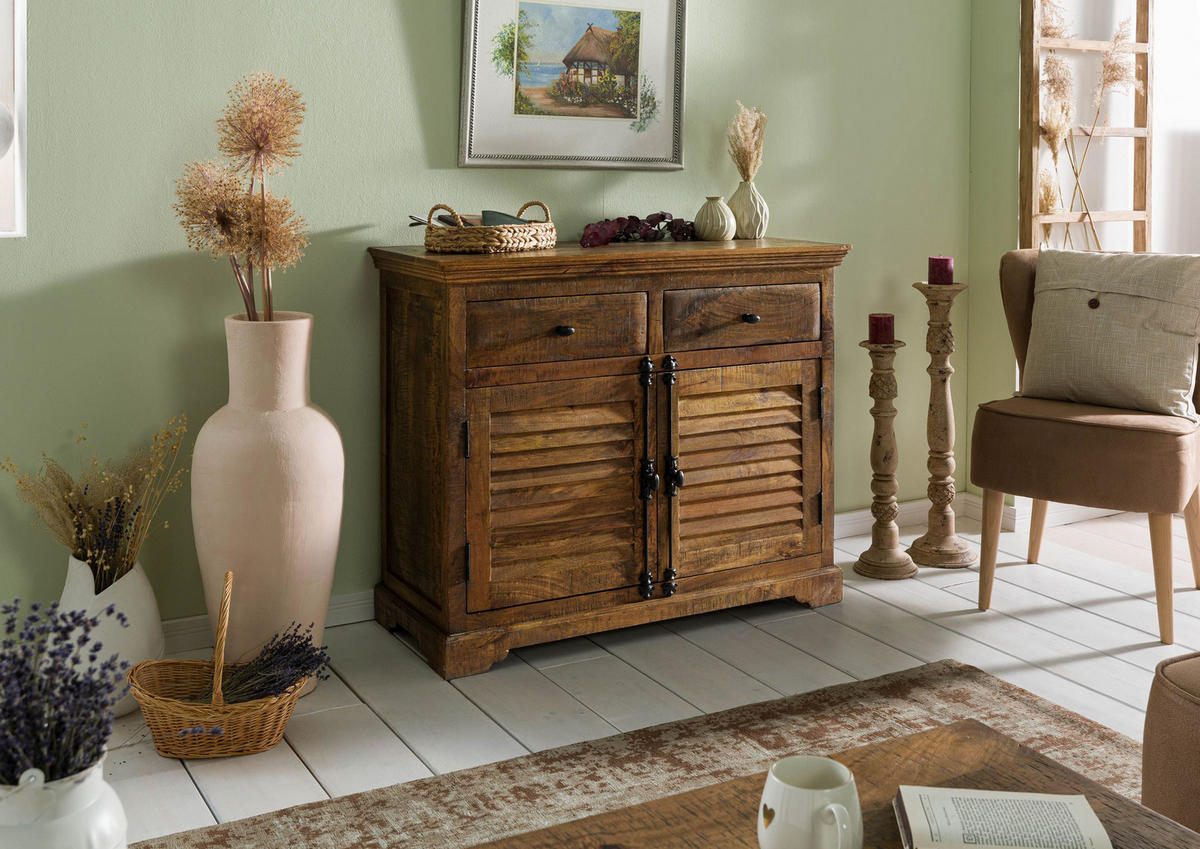 SIDEBOARD Mango 110x45x90 dunkelbraun geölt RODEZ #119 - Dunkelbraun, Holz (110/90/45cm) - Massivmoebel24
