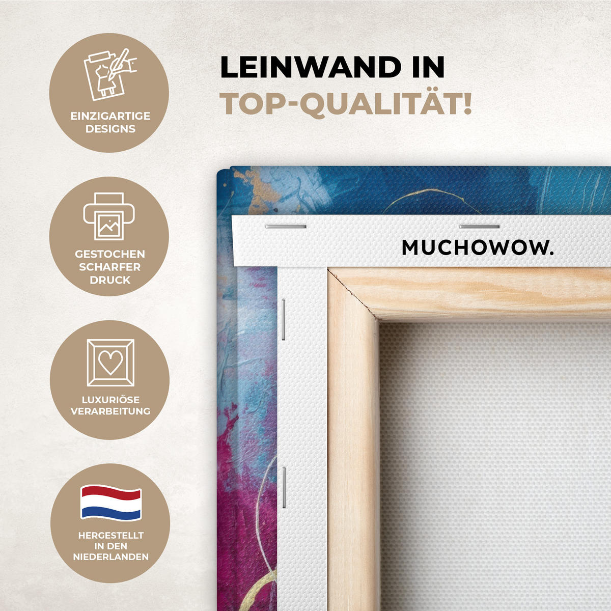 LEINWANDBILD Kreise - Gold - Abstrakt Deko Wohnzimmer 20x30 cm - Blau, Textil (20/30cm) - MuchoWow