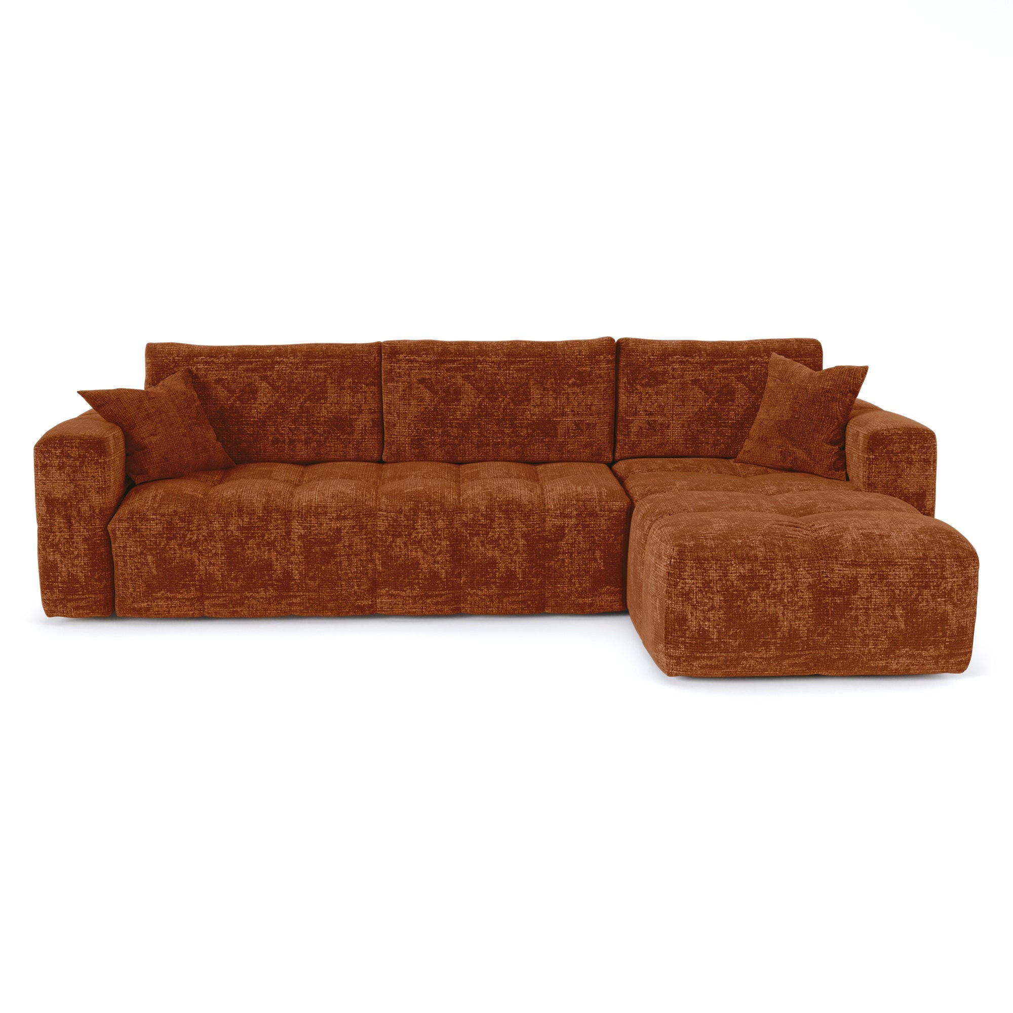 ECKSOFA rechtwinklig VIBE Geprägter Samt Terrakotta 286cm - Dunkelorange/Terracotta, Textil (286/165cm) - Premium Interiors