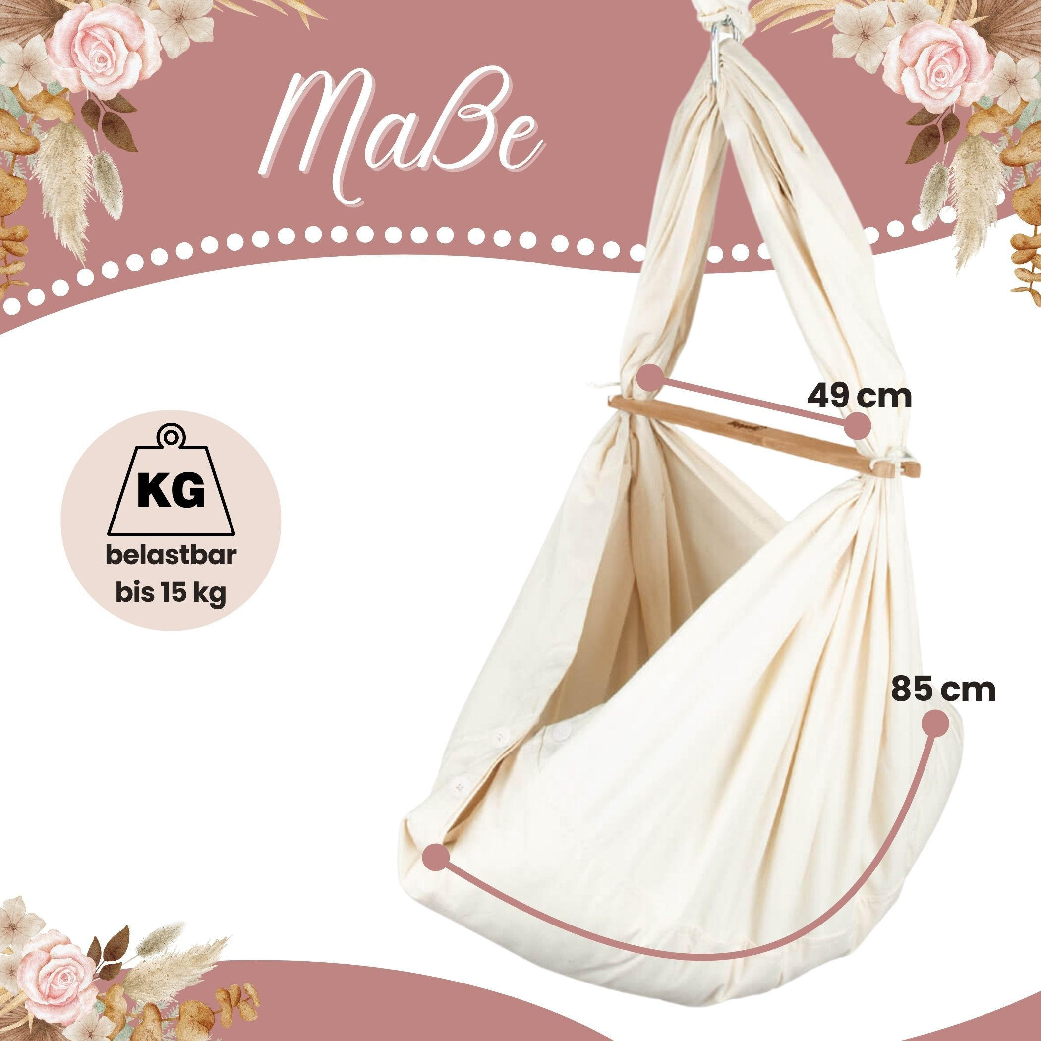 FEDERWIEGE Komplett-Set Baby-Federwiege - Naturfarben, Textil (30/70/70cm) - Hoppediz