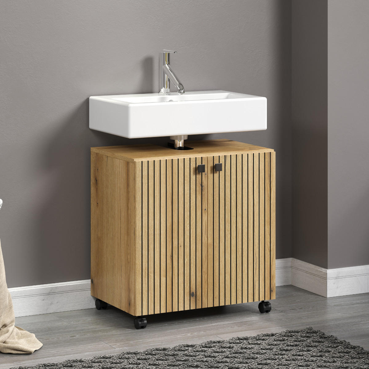 WASCHBECKENUNTERSCHRANK PureBliss Eiche Dekor - Eichefarben, Holzwerkstoff (60/64/42cm) - Trendteam