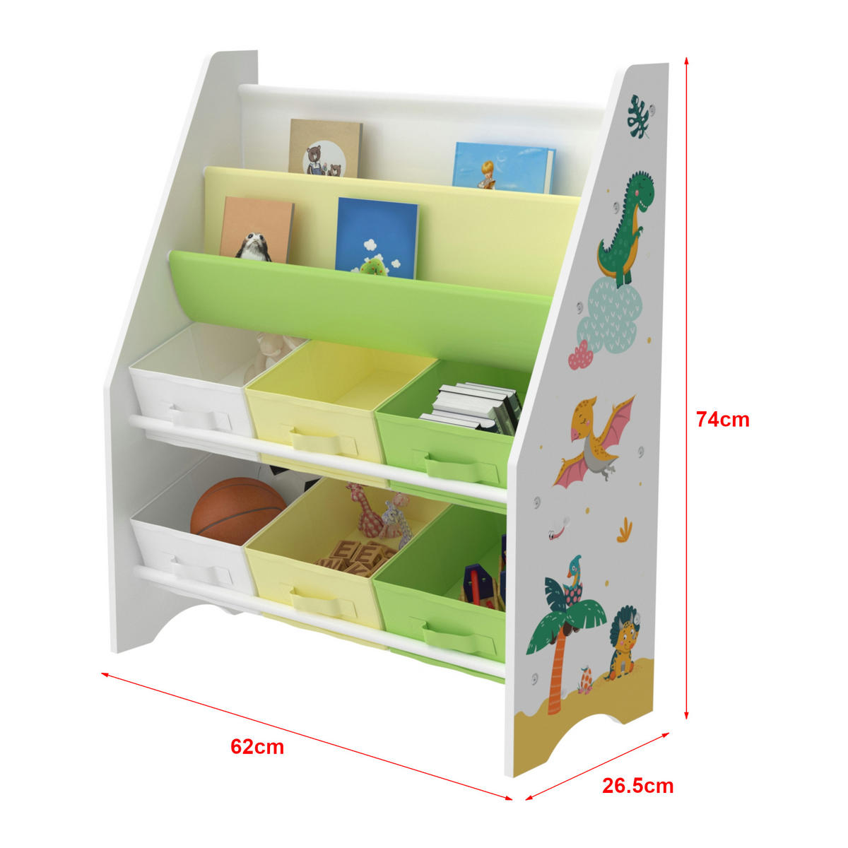 KINDERREGAL Ponteceso - Gelb/Weiß, Holzwerkstoff/Textil (62/74/26.5cm) - [en.casa]