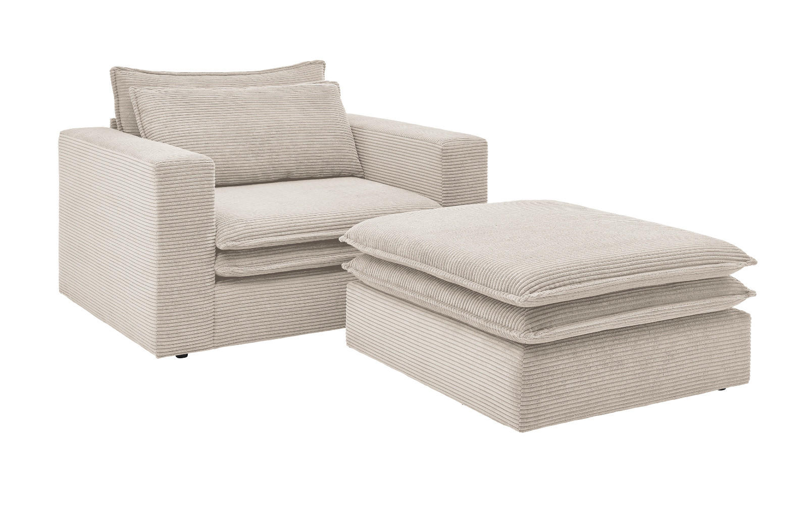 LOVESEAT Set beige Cord, Loungesessel inklusive Hocker - Beige, Holz/Kunststoff (110/83/161cm) - Furn.Design