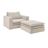 LOVESEAT Set beige Cord, Loungesessel inklusive Hocker - Beige, Holz/Kunststoff (110/83/161cm) - Furn.Design